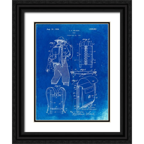 PP342-Faded Blueprint Trapper Nelson Backpack 1924 Patent Poster Black Ornate Wood Framed Art Print with Double Matting by Borders, Cole