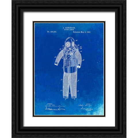PP343-Faded Blueprint Hemenger Diving Armor Poster Black Ornate Wood Framed Art Print with Double Matting by Borders, Cole