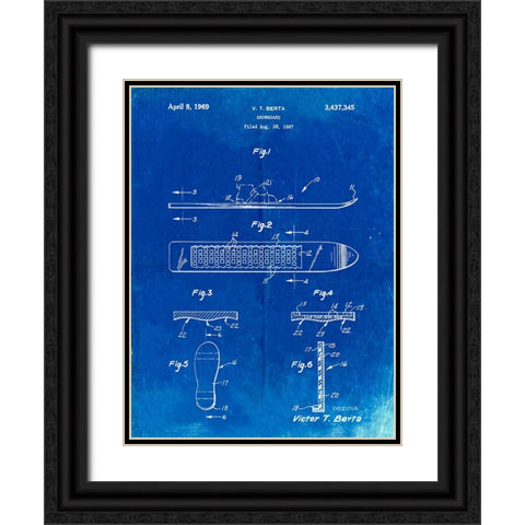PP358-Faded Blueprint Berta Magnetic Boot Snowboard Patent Poster Black Ornate Wood Framed Art Print with Double Matting by Borders, Cole