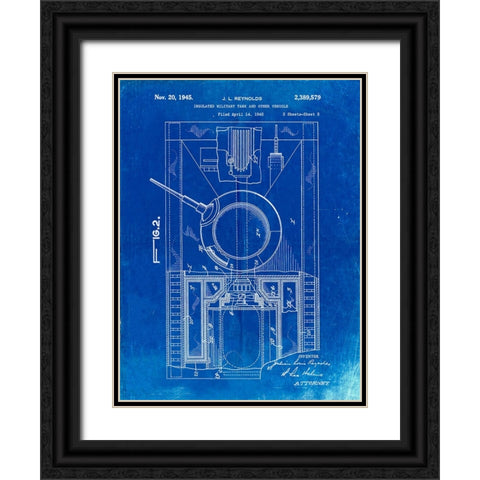 PP365-Faded Blueprint Insulated Military Tank Patent Poster Black Ornate Wood Framed Art Print with Double Matting by Borders, Cole
