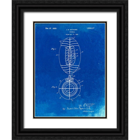 PP379-Faded Blueprint Football Game Ball 1925 Patent Poster Black Ornate Wood Framed Art Print with Double Matting by Borders, Cole