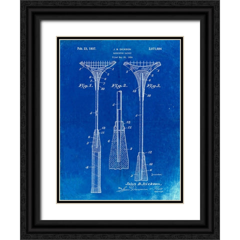 PP382-Faded Blueprint Badminton Racket 1937 Patent Poster Black Ornate Wood Framed Art Print with Double Matting by Borders, Cole