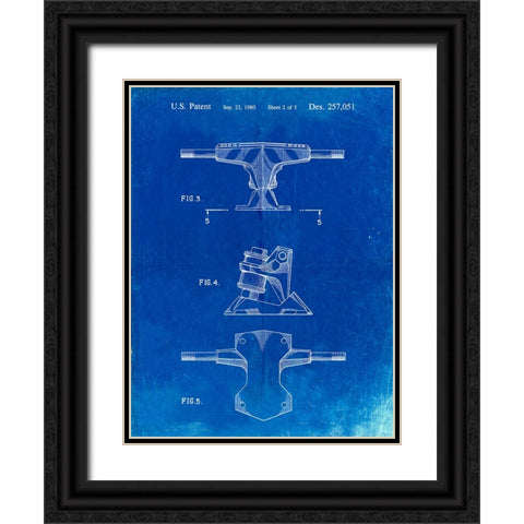 PP385-Faded Blueprint Skateboard Trucks Patent Poster Black Ornate Wood Framed Art Print with Double Matting by Borders, Cole