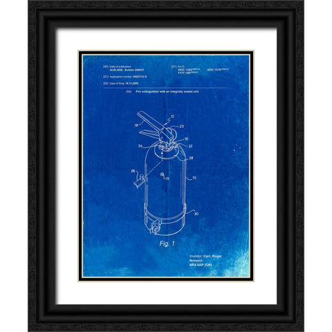 PP396-Faded Blueprint Modern Fire Extinguisher Patent Poster Black Ornate Wood Framed Art Print with Double Matting by Borders, Cole