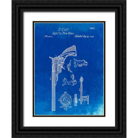PP409-Faded Blueprint Colt Paterson Patent Poster Black Ornate Wood Framed Art Print with Double Matting by Borders, Cole