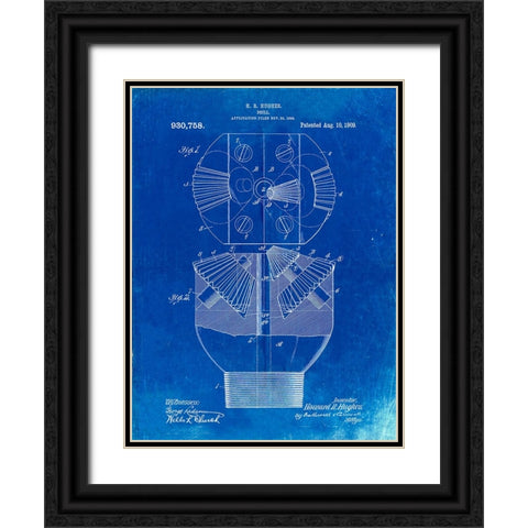 PP410-Faded Blueprint Howard Hughes Oil Drill Patent Poster Black Ornate Wood Framed Art Print with Double Matting by Borders, Cole