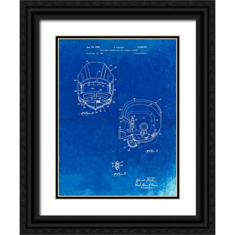 PP419-Faded Blueprint Face Mask Football Helmet 1965 Patent  Black Ornate Wood Framed Art Print with Double Matting by Borders, Cole