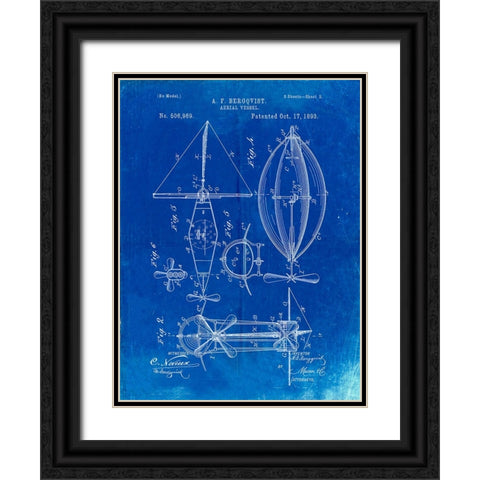 PP426-Faded Blueprint Aerial Vessel Patent Poster Black Ornate Wood Framed Art Print with Double Matting by Borders, Cole