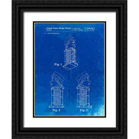 PP441-Faded Blueprint Pez Dispenser Patent Poster Black Ornate Wood Framed Art Print with Double Matting by Borders, Cole