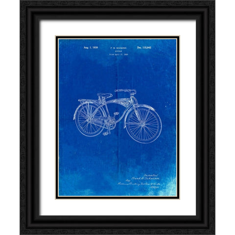 PP446-Faded Blueprint Schwinn 1939 BC117 Bicycle Patent Poster Black Ornate Wood Framed Art Print with Double Matting by Borders, Cole