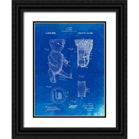 PP452-Faded Blueprint Whistle Teddy Bear 1919 Patent Poster Black Ornate Wood Framed Art Print with Double Matting by Borders, Cole