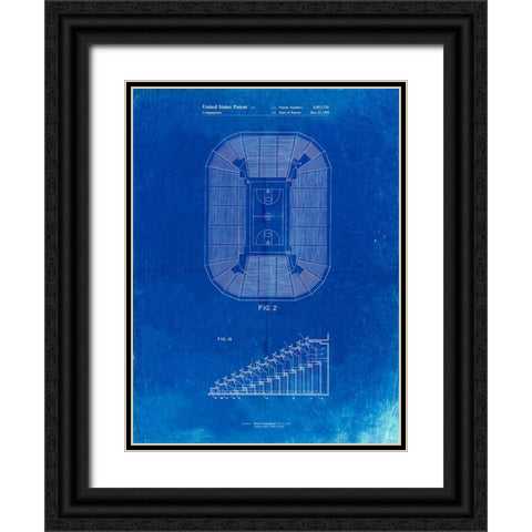 PP453-Faded Blueprint Retractable Arena Seating Patent Poster Black Ornate Wood Framed Art Print with Double Matting by Borders, Cole