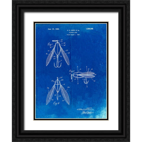 PP476-Faded Blueprint Surface Fishing Lure Patent Poster Black Ornate Wood Framed Art Print with Double Matting by Borders, Cole