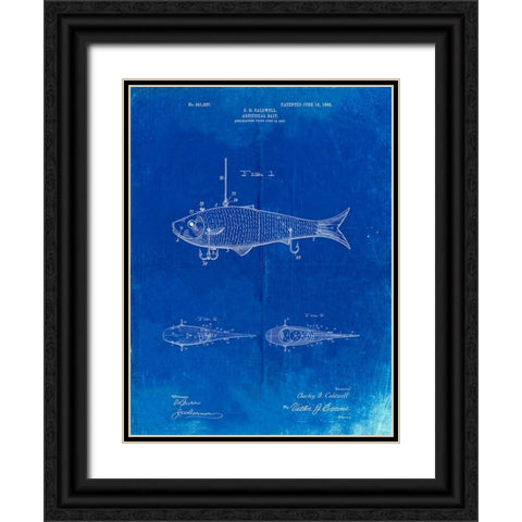 PP485-Faded Blueprint Fishing Artificial Bait Poster Black Ornate Wood Framed Art Print with Double Matting by Borders, Cole