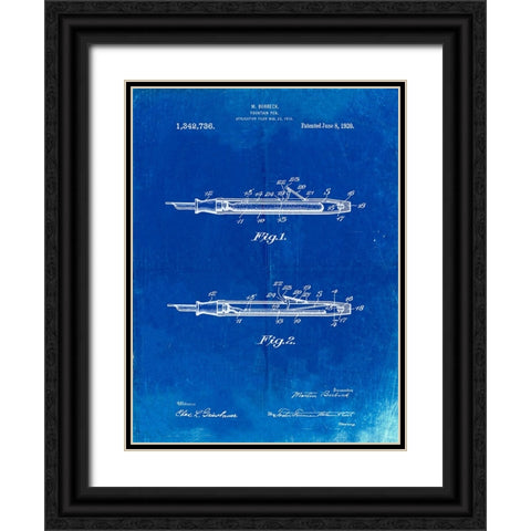 PP486-Faded Blueprint Houston Fountain Pen Company 1920 Patent Poster Black Ornate Wood Framed Art Print with Double Matting by Borders, Cole