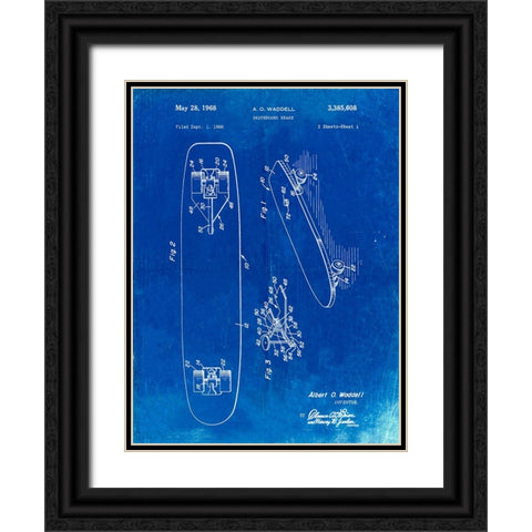PP492-Faded Blueprint Skateboard Brake Patent Poster Black Ornate Wood Framed Art Print with Double Matting by Borders, Cole