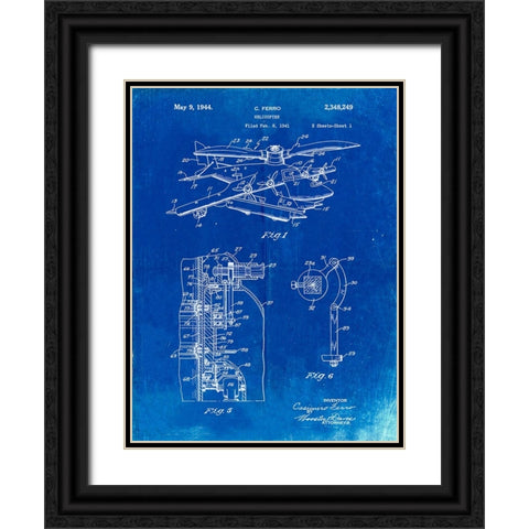 PP500-Faded Blueprint Early Helicopter Patent Poster Black Ornate Wood Framed Art Print with Double Matting by Borders, Cole
