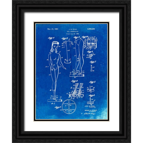 PP512-Faded Blueprint Barbie Doll Original Patent Poster Black Ornate Wood Framed Art Print with Double Matting by Borders, Cole