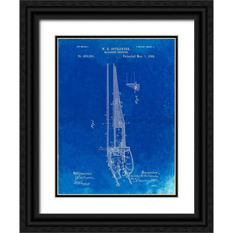 PP513-Faded Blueprint The Ostrander Shotgun Patent Poster Black Ornate Wood Framed Art Print with Double Matting by Borders, Cole