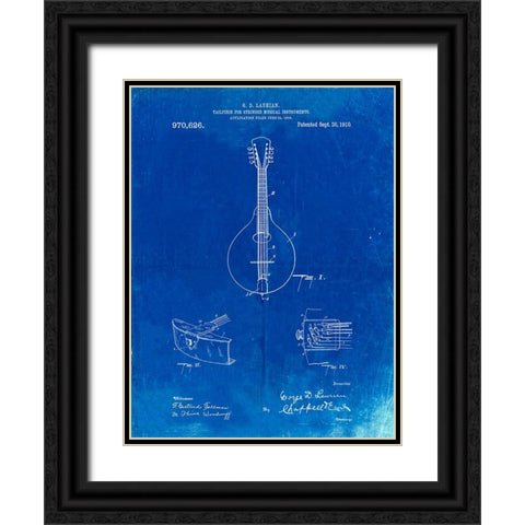PP514-Faded Blueprint Gibson Mandolin Tailpiece Patent Poster Black Ornate Wood Framed Art Print with Double Matting by Borders, Cole