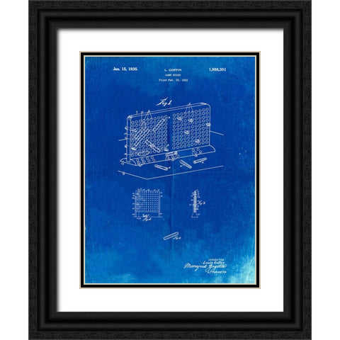 PP519-Faded Blueprint Battleship Game Patent Poster Black Ornate Wood Framed Art Print with Double Matting by Borders, Cole