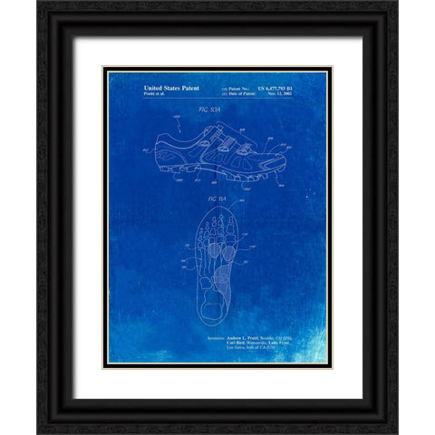PP527-Faded Blueprint Cycling Shoes Patent Poster Black Ornate Wood Framed Art Print with Double Matting by Borders, Cole
