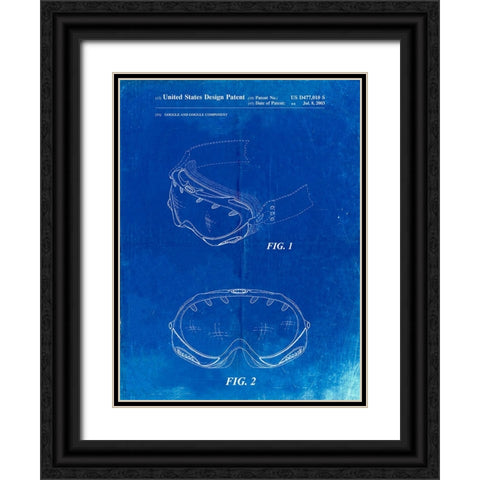 PP554-Faded Blueprint Ski Goggles Patent Poster Black Ornate Wood Framed Art Print with Double Matting by Borders, Cole