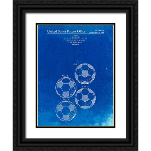 PP587-Faded Blueprint Soccer Ball 4 Image Patent Poster Black Ornate Wood Framed Art Print with Double Matting by Borders, Cole