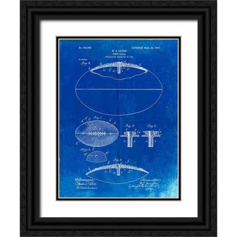 PP601-Faded Blueprint Football Game Ball 1902 Patent Poster Black Ornate Wood Framed Art Print with Double Matting by Borders, Cole
