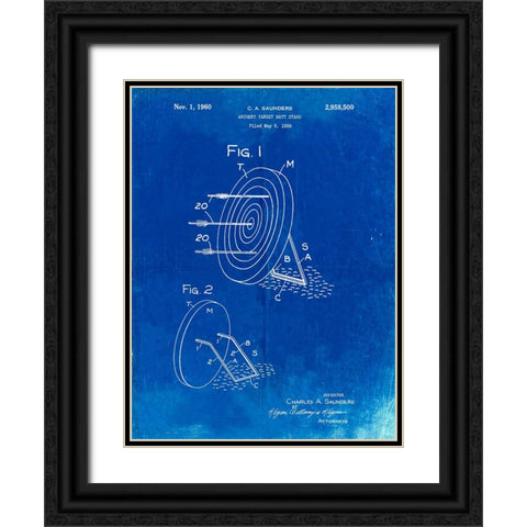 PP613-Faded Blueprint Archery Target and Stand Patent Poster Black Ornate Wood Framed Art Print with Double Matting by Borders, Cole