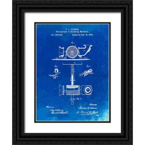 PP622-Faded Blueprint T. A. Edison Phonograph Patent Poster Black Ornate Wood Framed Art Print with Double Matting by Borders, Cole