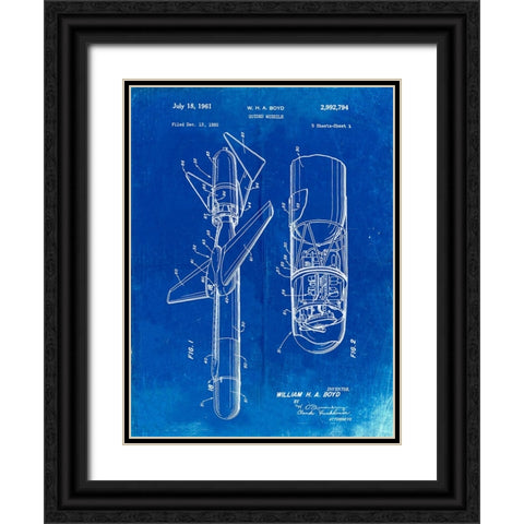 PP624-Faded Blueprint Cold War Era Guided Missile Patent Poster Black Ornate Wood Framed Art Print with Double Matting by Borders, Cole