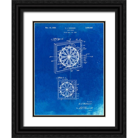 PP625-Faded Blueprint Dart Board 1936 Patent Poster Black Ornate Wood Framed Art Print with Double Matting by Borders, Cole
