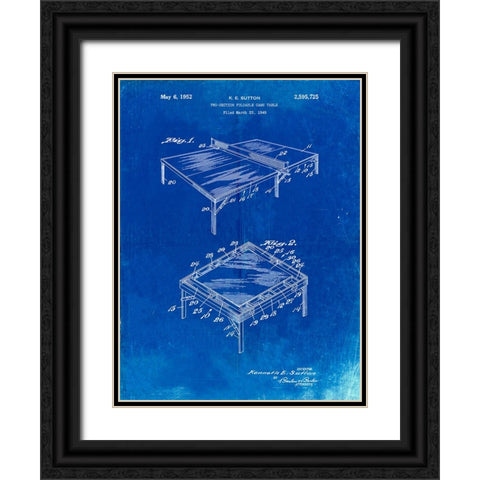 PP629-Faded Blueprint Ping Pong Table Patent Poster Black Ornate Wood Framed Art Print with Double Matting by Borders, Cole