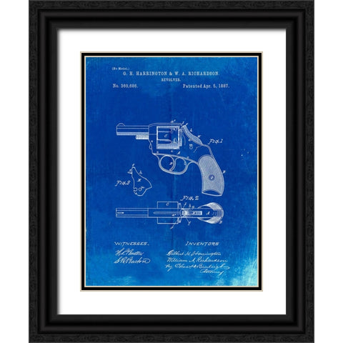 PP633-Faded Blueprint H And R Revolver Pistol Patent Poster Black Ornate Wood Framed Art Print with Double Matting by Borders, Cole