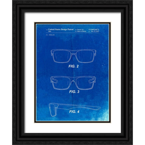 PP640-Faded Blueprint Two Face Prizm Oakley Sunglasses Patent Poster Black Ornate Wood Framed Art Print with Double Matting by Borders, Cole