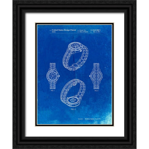 PP651-Faded Blueprint Luxury Watch Patent Poster Black Ornate Wood Framed Art Print with Double Matting by Borders, Cole