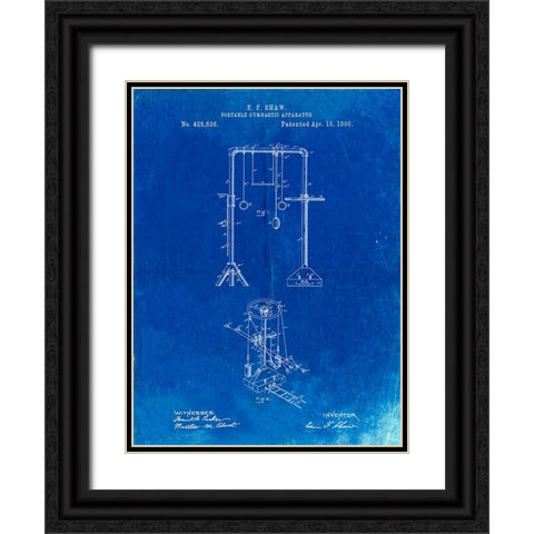 PP664-Faded Blueprint Portable Gymnastic Bars 1890 Patent Poster Black Ornate Wood Framed Art Print with Double Matting by Borders, Cole