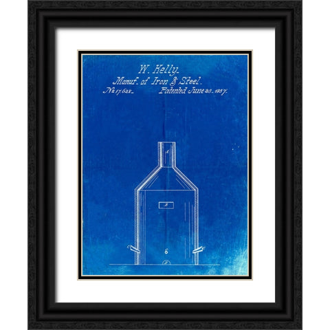 PP666-Faded Blueprint Steel Manufacturing Poster Black Ornate Wood Framed Art Print with Double Matting by Borders, Cole