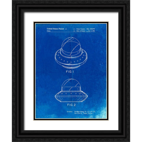 PP667-Faded Blueprint Flying Saucer Poster Black Ornate Wood Framed Art Print with Double Matting by Borders, Cole
