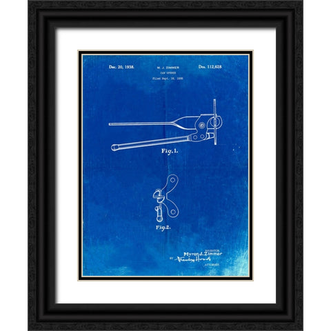 PP677-Faded Blueprint Can Opener Patent Poster Black Ornate Wood Framed Art Print with Double Matting by Borders, Cole