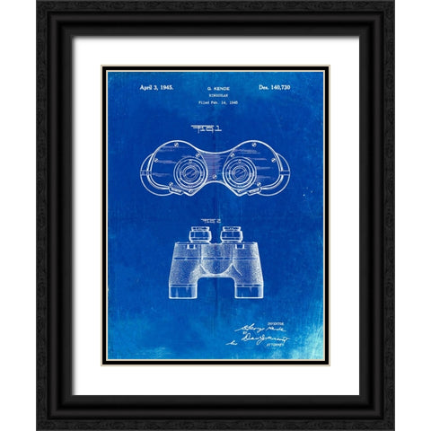 PP684-Faded Blueprint Binoculars Patent Poster Black Ornate Wood Framed Art Print with Double Matting by Borders, Cole