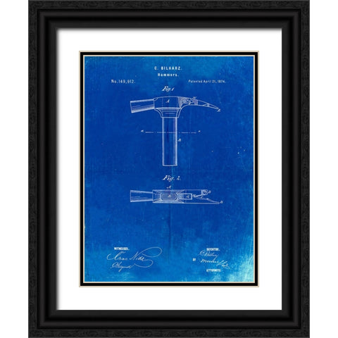 PP689-Faded Blueprint Claw Hammer 1874 Patent Poster Black Ornate Wood Framed Art Print with Double Matting by Borders, Cole