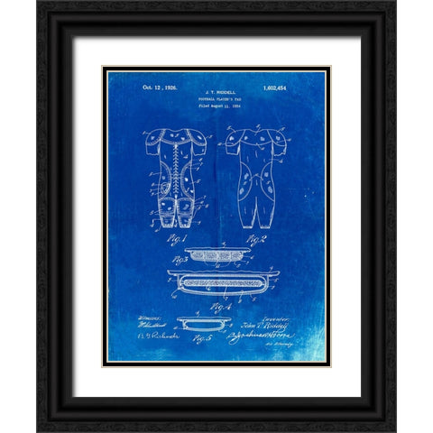 PP690-Faded Blueprint Ridell Football Pads 1926 Patent Poster Black Ornate Wood Framed Art Print with Double Matting by Borders, Cole