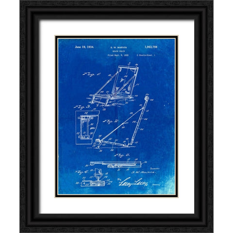 PP696-Faded Blueprint 1930s Beach Chair Wall Art Poster Black Ornate Wood Framed Art Print with Double Matting by Borders, Cole