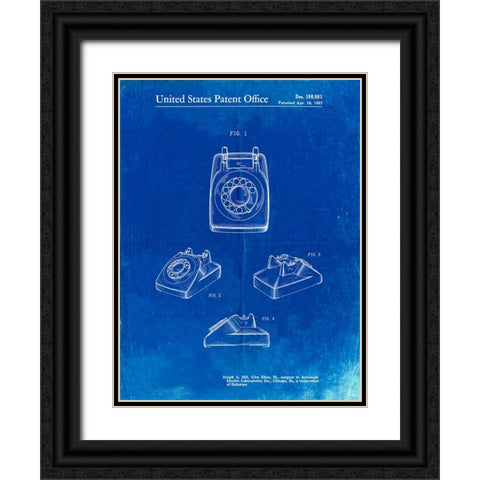 PP699-Faded Blueprint 1960s Telephone Poster Black Ornate Wood Framed Art Print with Double Matting by Borders, Cole