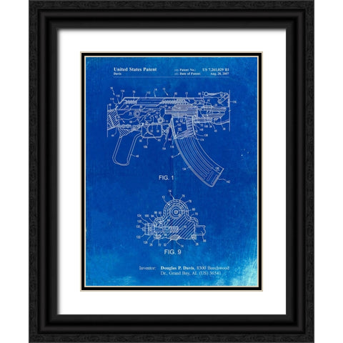 PP701-Faded Blueprint Ak-47 Bolt Locking Patent Print Black Ornate Wood Framed Art Print with Double Matting by Borders, Cole