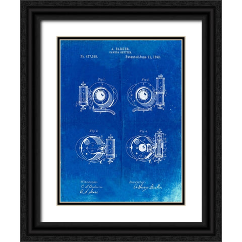 PP707-Faded Blueprint Asbury Frictionless Camera Shutter Patent Poster Black Ornate Wood Framed Art Print with Double Matting by Borders, Cole