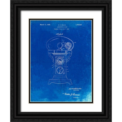 PP713-Faded Blueprint Astronomical Clock Patent Poster Black Ornate Wood Framed Art Print with Double Matting by Borders, Cole