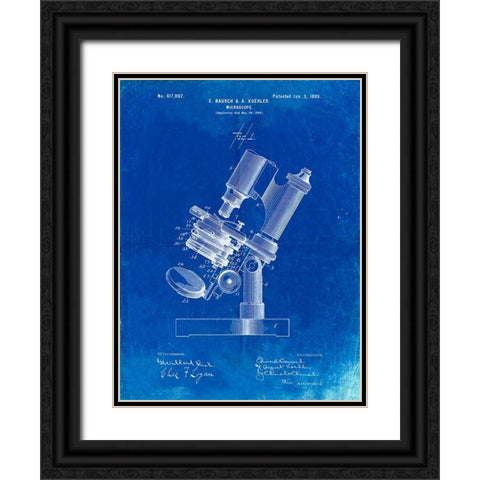 PP721-Faded Blueprint Bausch and Lomb Microscope Patent Poster Black Ornate Wood Framed Art Print with Double Matting by Borders, Cole